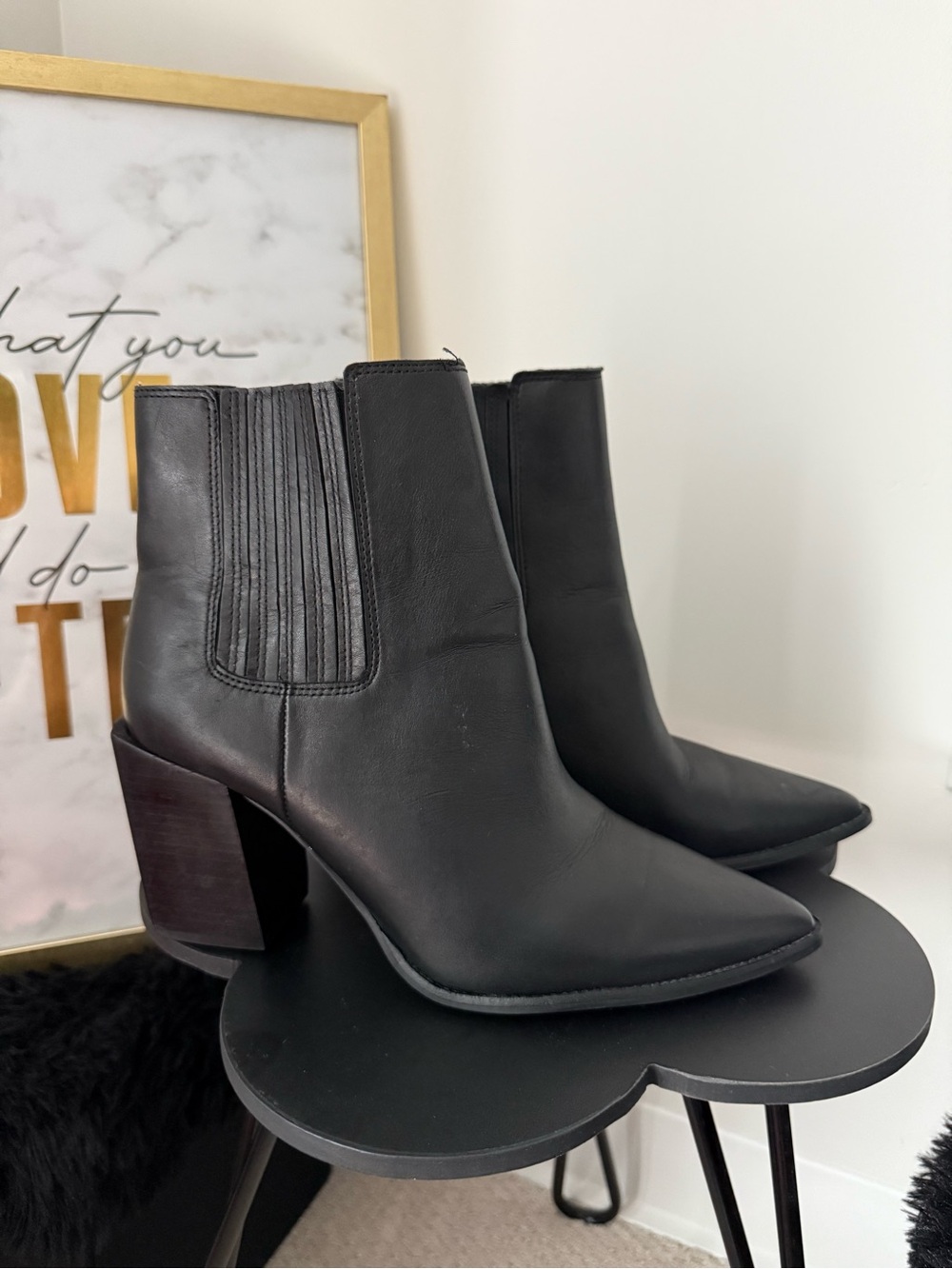 STEVE MADDEN - Black Leather Pointed Ankle Boots - Women's Chelsea Heel